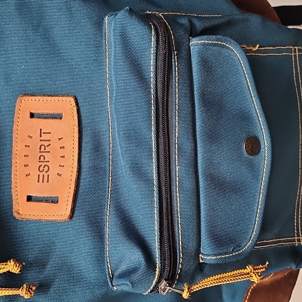 Esprit Teal Rough & Ready Vintage Backpack, Brown Suede Bottom - Picture 2 of 13